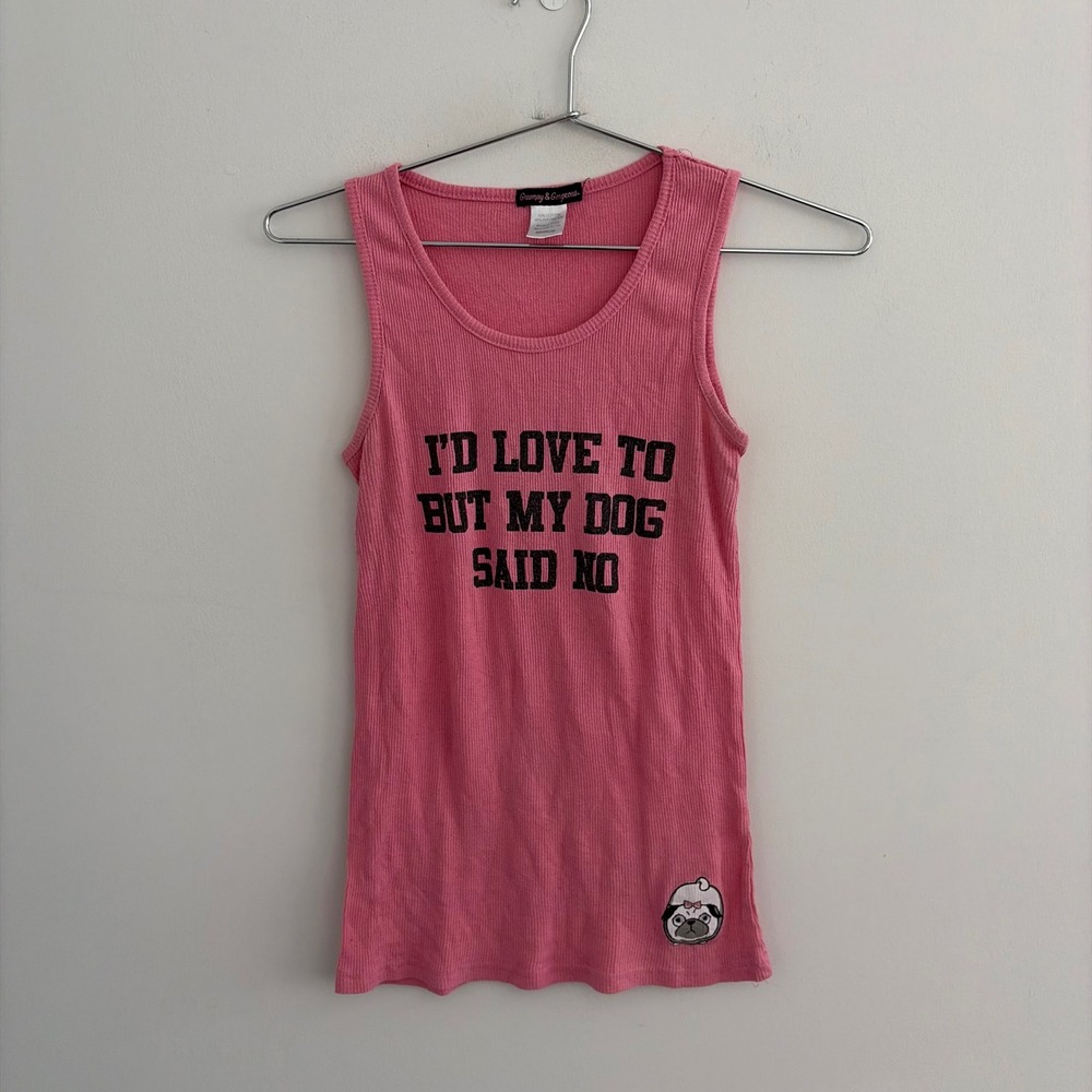Grumpy & Gorgeous Pink I'd Love To But My Dog Said No Ribbed Tank Top Medium